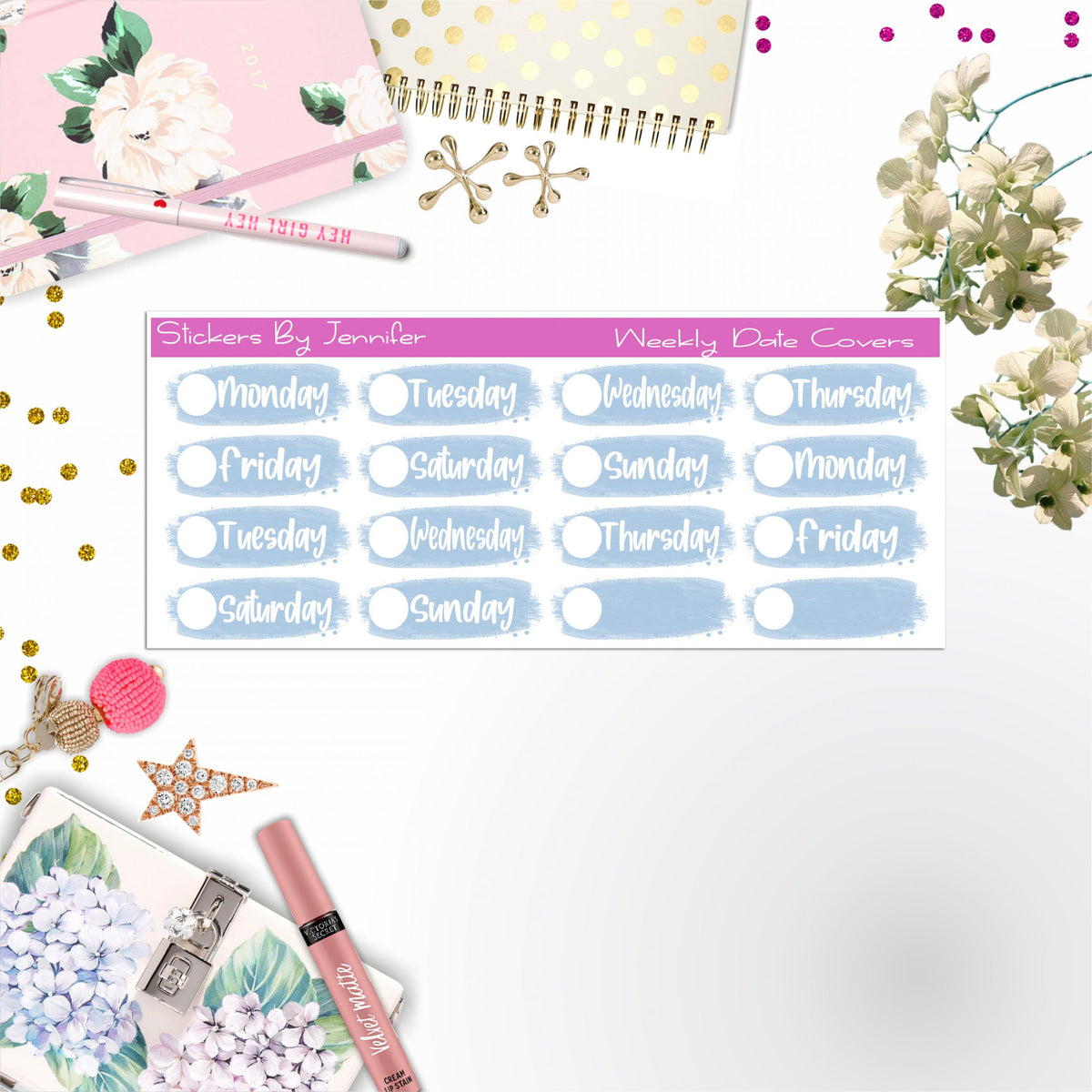 Weekly Date Covers 017 Planner Stickers, Journal Stickers, Functional Planner Stickers, Stationary Stickers