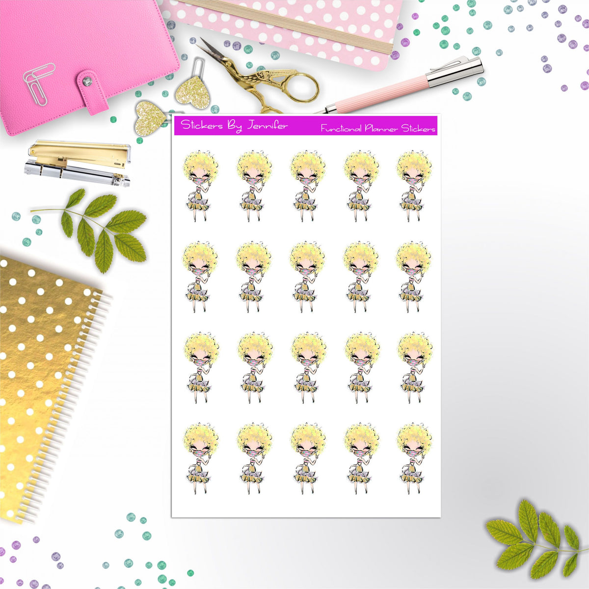 Face Mask Girl Planner Stickers, Bullet Journal Stickers, Functional Planner Stickers, Stationary Stickers