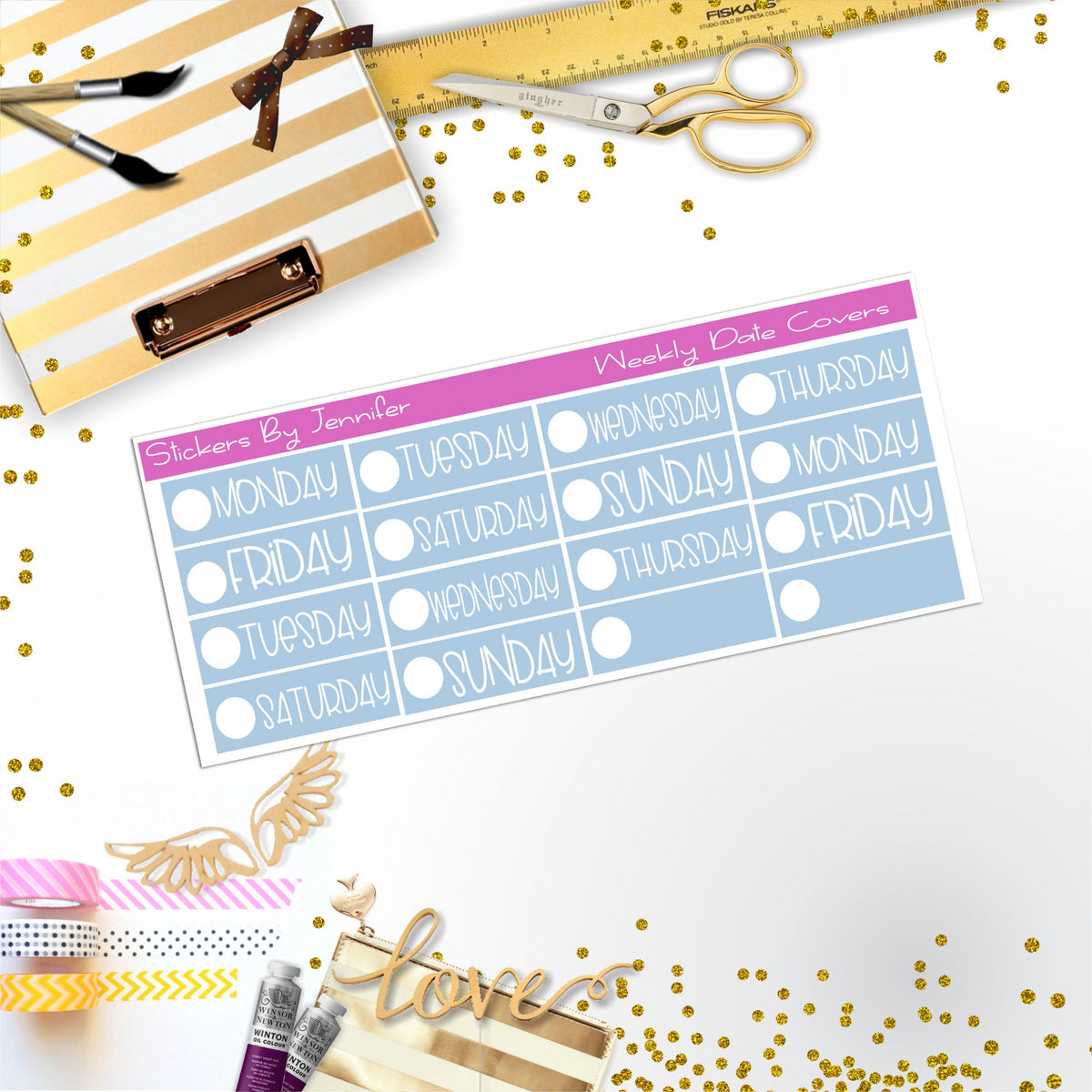 Weekly Date Covers P018 Planner Stickers, Journal Stickers, Functional Planner Stickers, Stationary Stickers