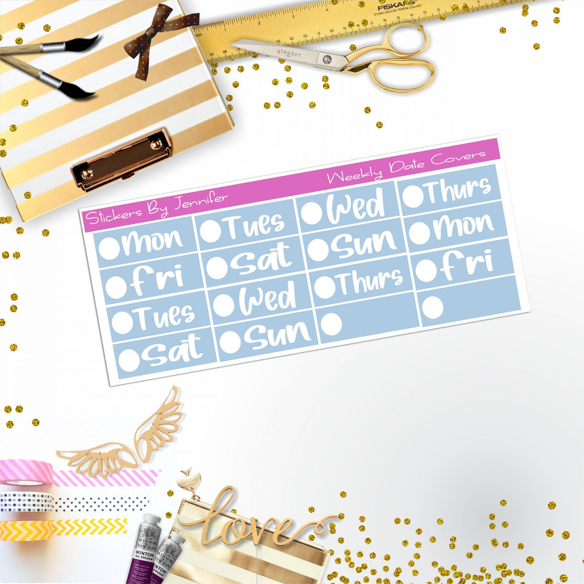 Weekly Date Covers R018 Planner Stickers, Journal Stickers, Functional Planner Stickers, Stationary Stickers