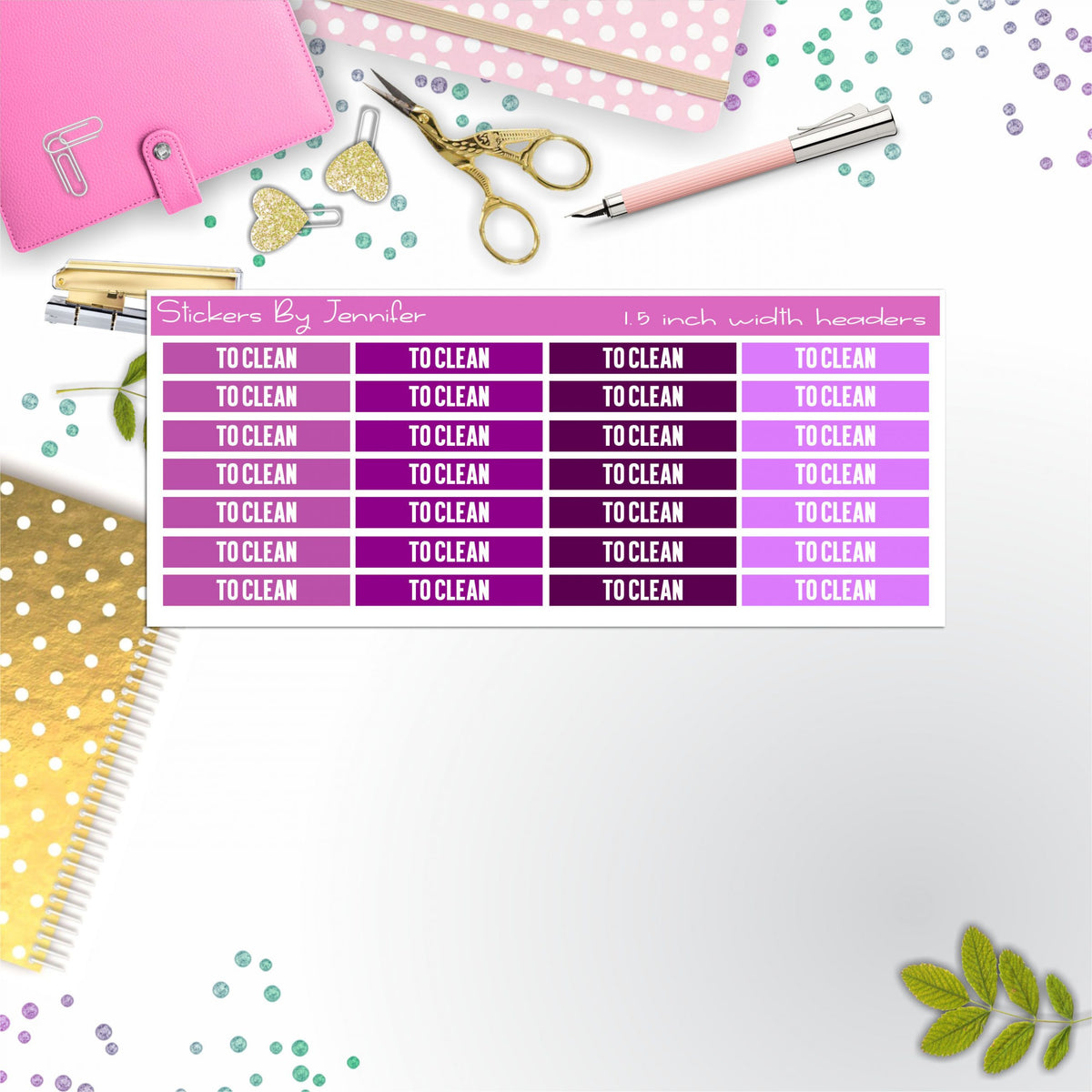 To Clean 018 Planner Headers, Planner Stickers, Journal Stickers, Functional Planner Stickers, Stationary Stickers