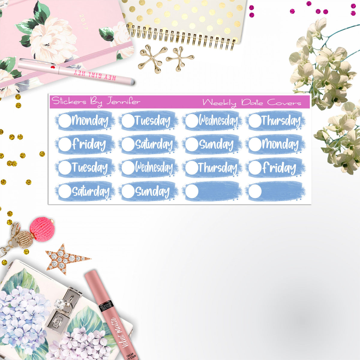 Weekly Date Covers 018 Planner Stickers, Journal Stickers, Functional Planner Stickers, Stationary Stickers