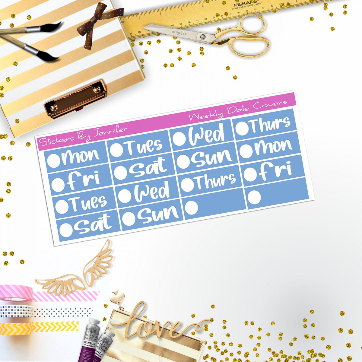 Weekly Date Covers R019 Planner Stickers, Journal Stickers, Functional Planner Stickers, Stationary Stickers