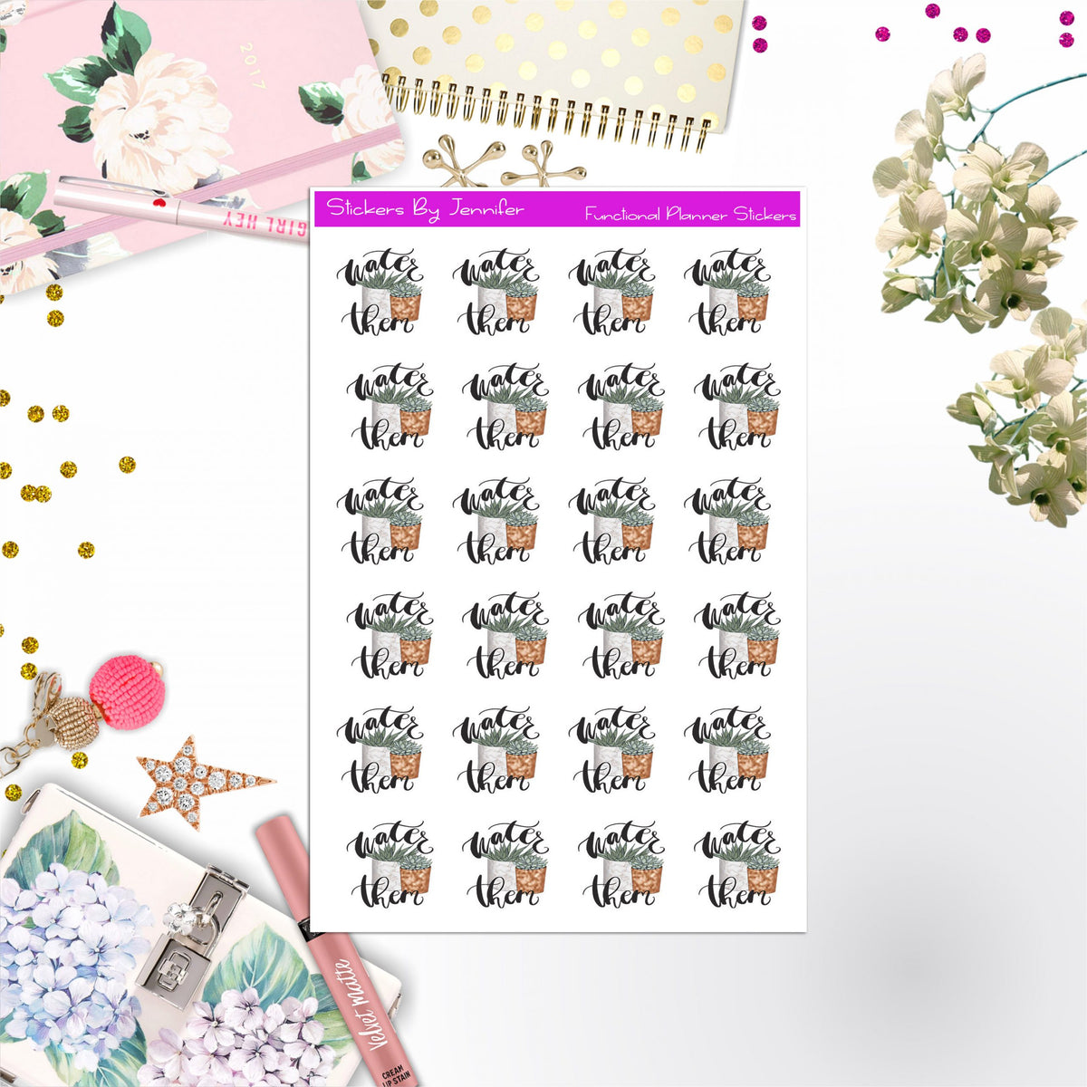 Water Plants Icon Stickers, Bullet Journal Stickers, Functional Planner Stickers, Stationary Stickers