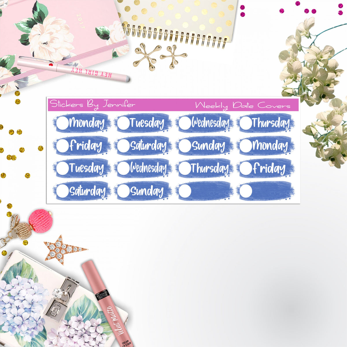 Weekly Date Covers 019 Planner Stickers, Journal Stickers, Functional Planner Stickers, Stationary Stickers