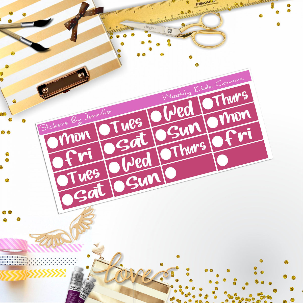 Weekly Date Covers R002 Planner Stickers, Journal Stickers, Functional Planner Stickers, Stationary Stickers
