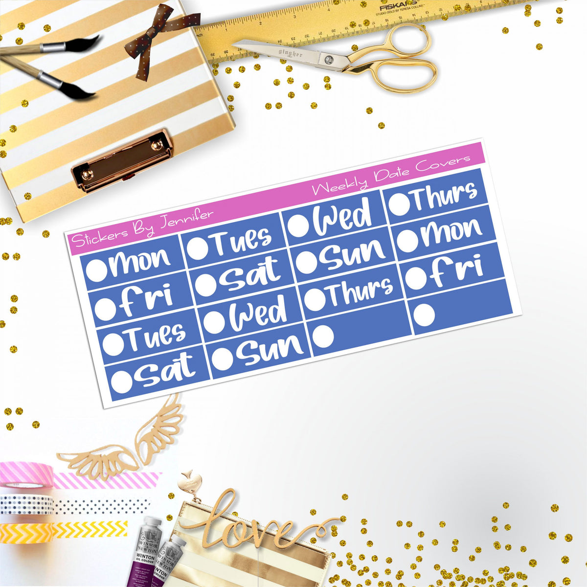 Weekly Date Covers R020 Planner Stickers, Journal Stickers, Functional Planner Stickers, Stationary Stickers
