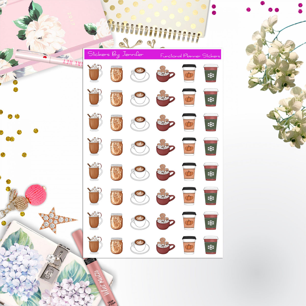 Coffee Stickers, Planner Stickers, Journal Stickers, Functional Planner Stickers, Stationary Stickers