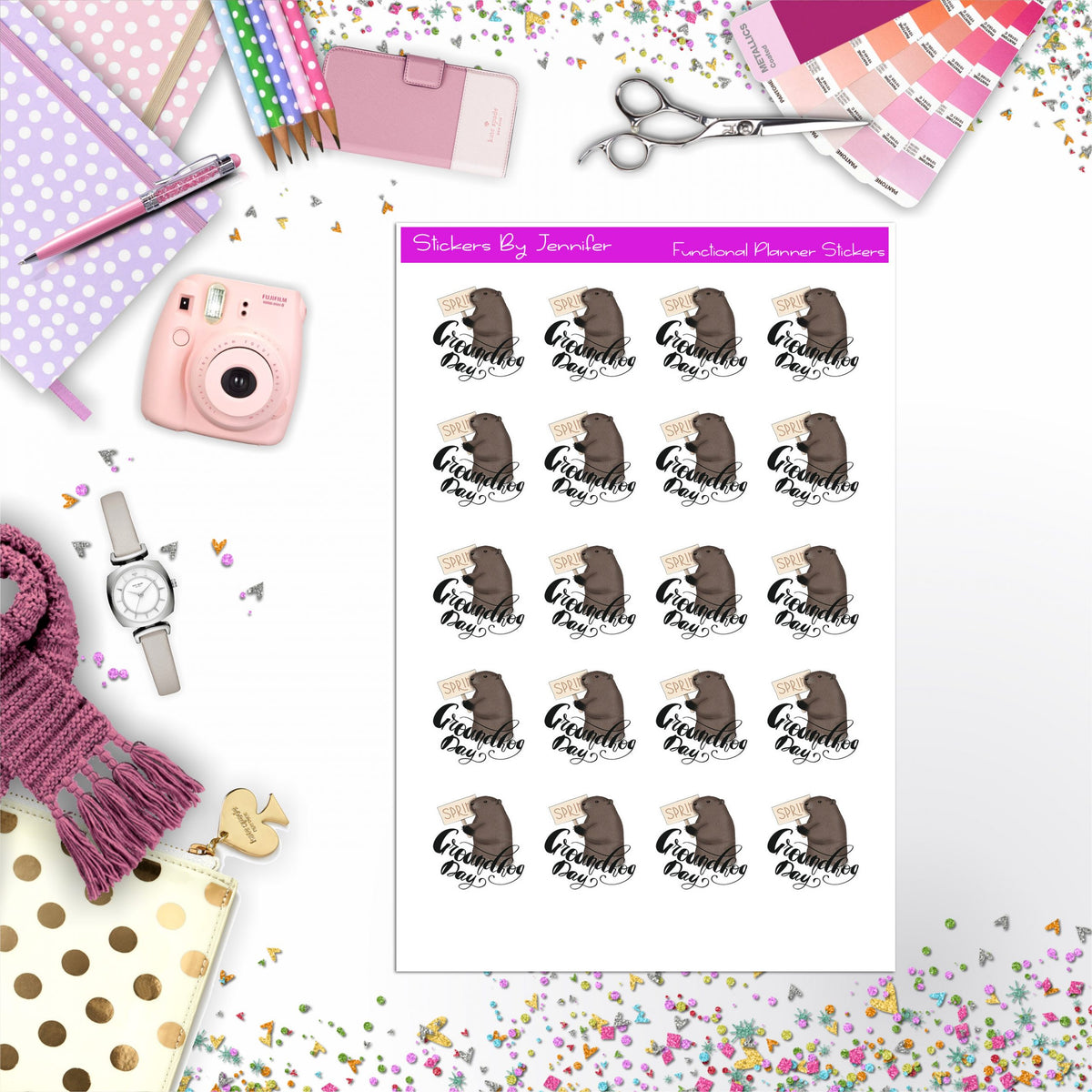 Groundhog Day Icon Planner Stickers, Bullet Journal Stickers, Functional Planner Stickers, Stationary Stickers