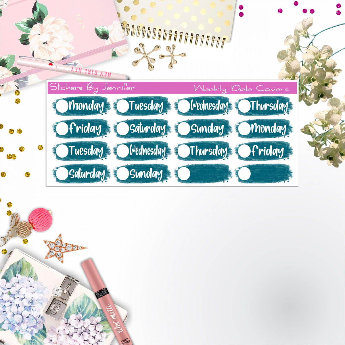 Weekly Date Covers 022 Planner Stickers, Journal Stickers, Functional Planner Stickers, Stationary Stickers