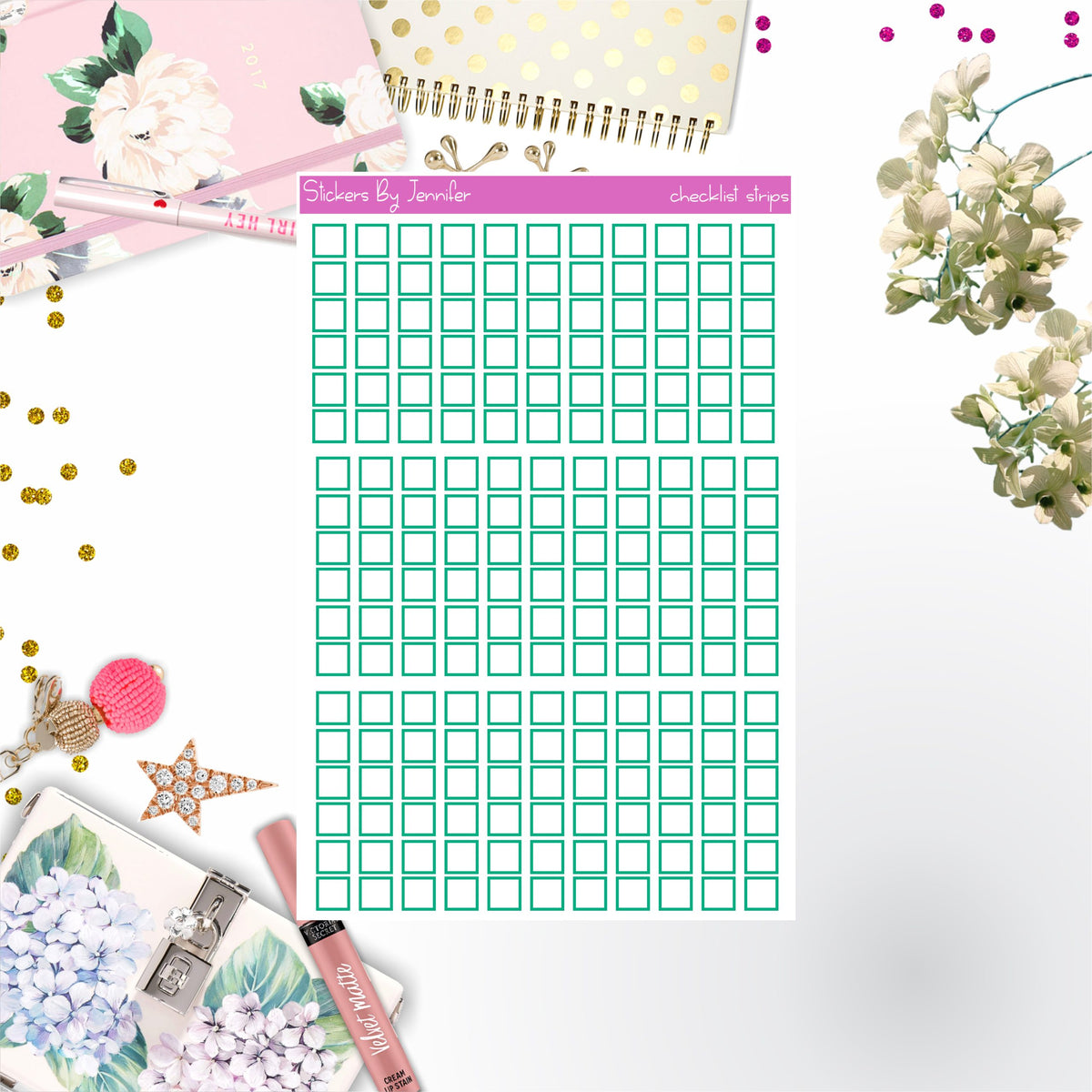 Checklist Strip Stickers 022, Bullet Journal Stickers, Functional Planner Stickers, Stationary Stickers