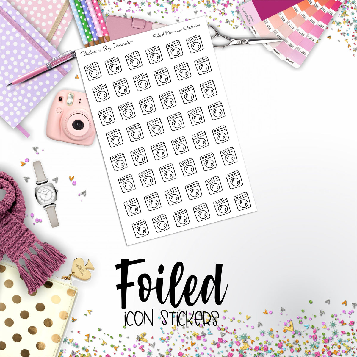 Washing Machine Foiled Functional Sticker Sheet
