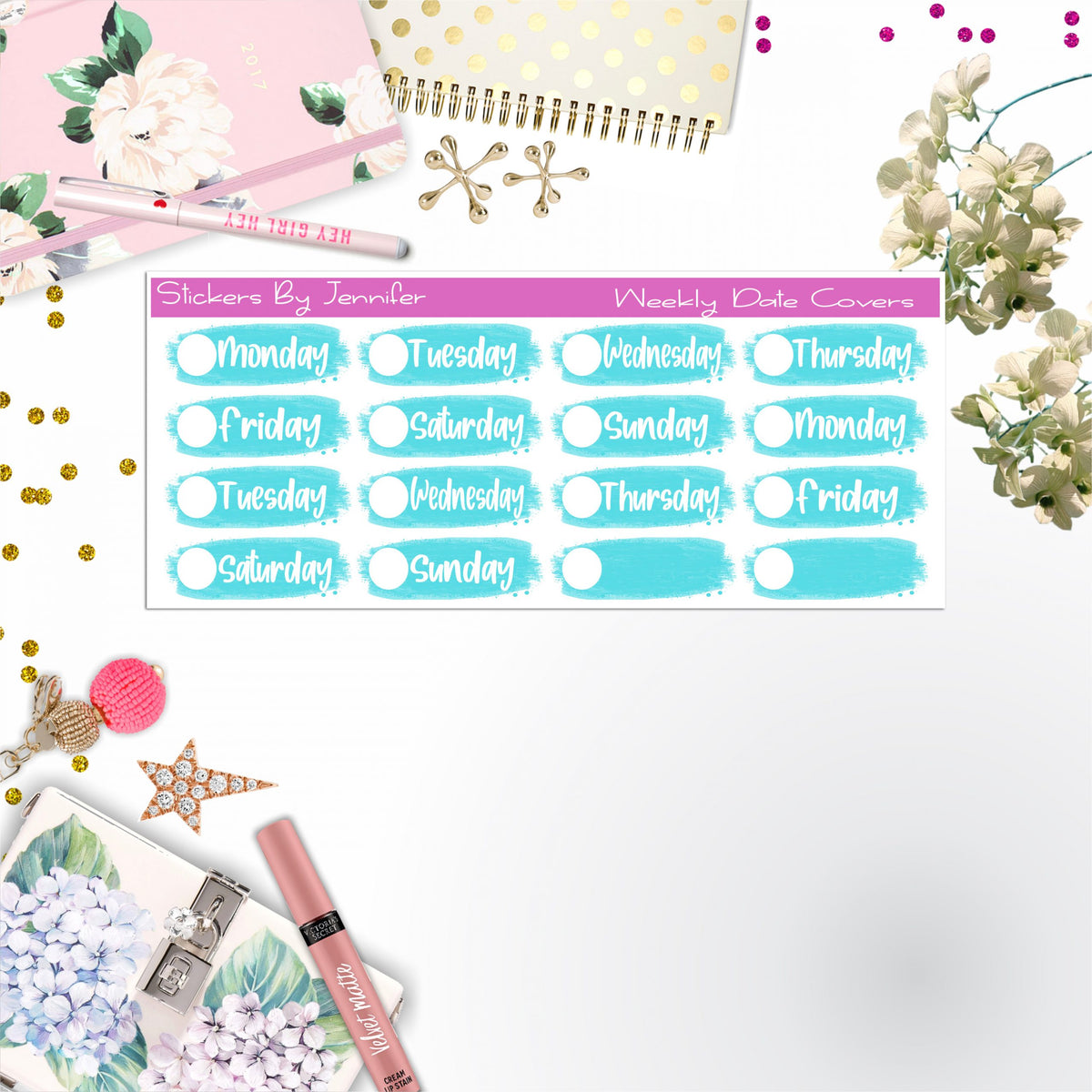 Weekly Date Covers 025 Planner Stickers, Journal Stickers, Functional Planner Stickers, Stationary Stickers