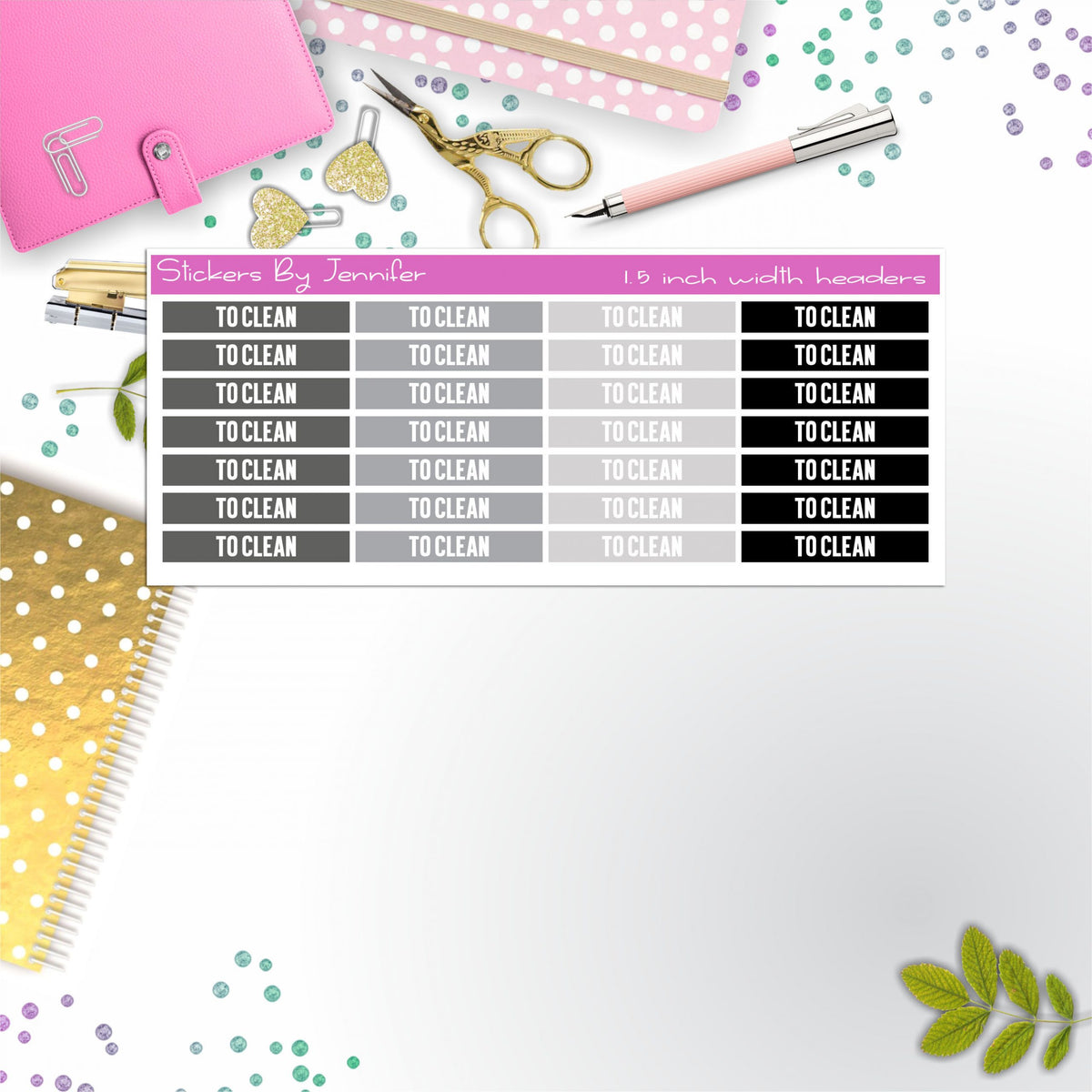 To Clean 025 Planner Headers, Planner Stickers, Journal Stickers, Functional Planner Stickers, Stationary Stickers