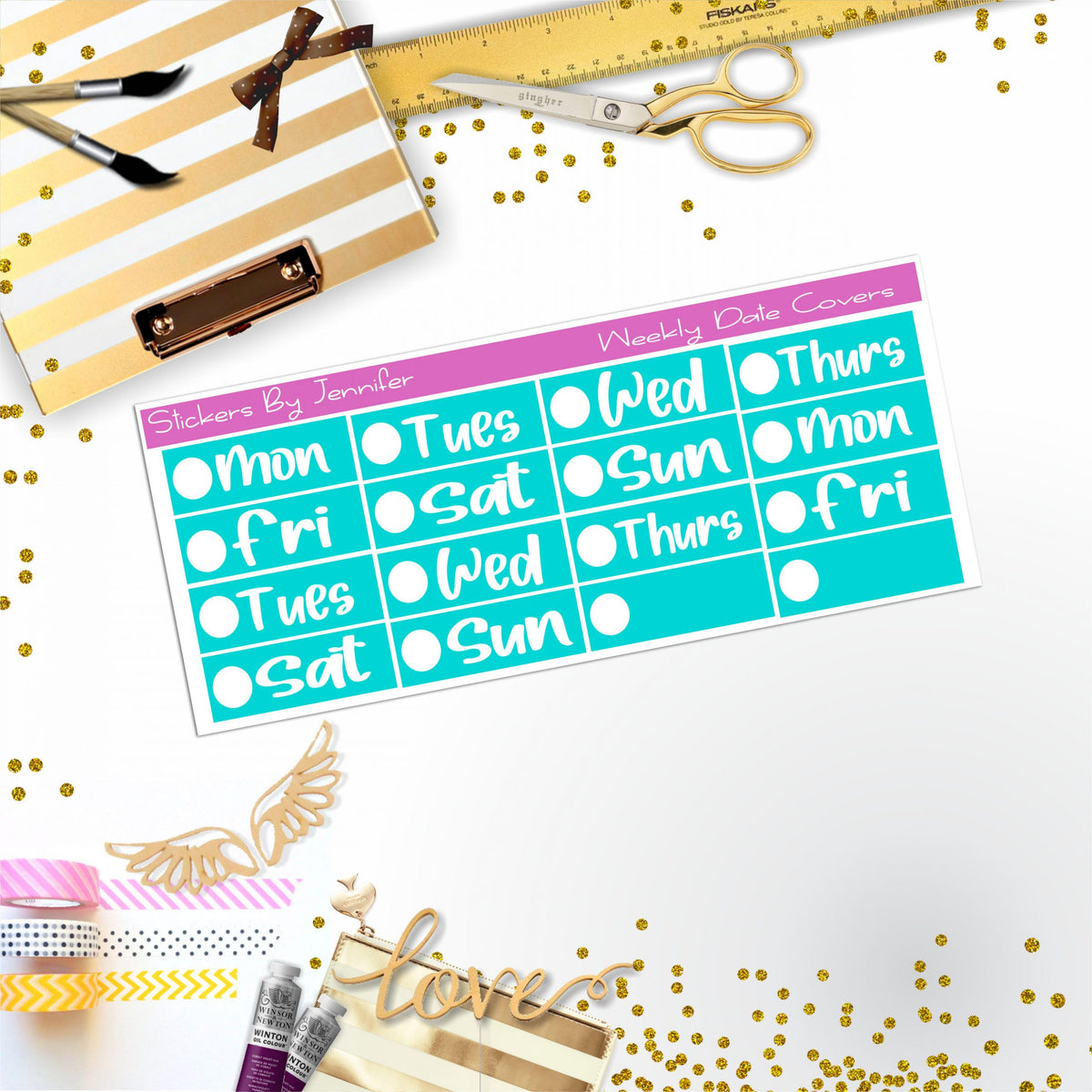 Weekly Date Covers R026 Planner Stickers, Journal Stickers, Functional Planner Stickers, Stationary Stickers