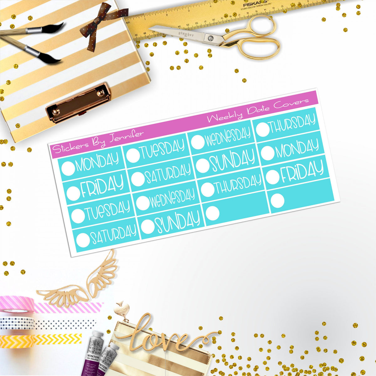 Weekly Date Covers P027 Planner Stickers, Journal Stickers, Functional Planner Stickers, Stationary Stickers