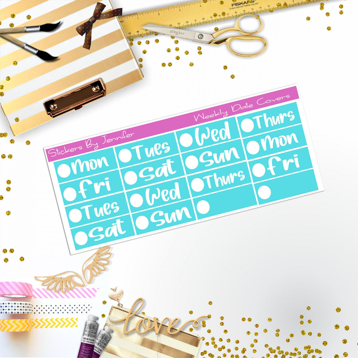 Weekly Date Covers R027 Planner Stickers, Journal Stickers, Functional Planner Stickers, Stationary Stickers