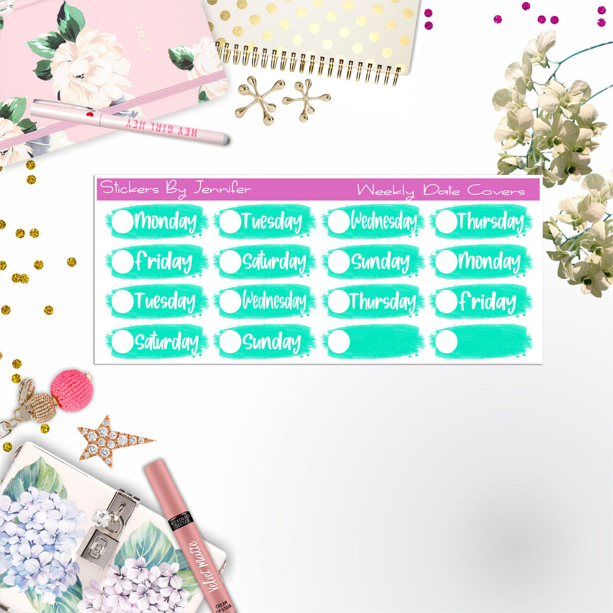 Weekly Date Covers 028 Planner Stickers, Journal Stickers, Functional Planner Stickers, Stationary Stickers