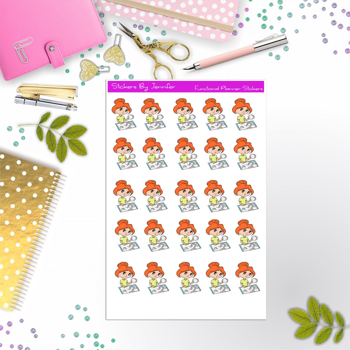 Cleaning Girl Planner Stickers, Bullet Journal Stickers, Functional Planner Stickers, Stationary Stickers
