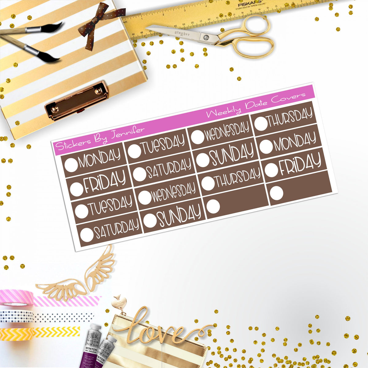 Weekly Date Covers P003 Planner Stickers, Journal Stickers, Functional Planner Stickers, Stationary Stickers