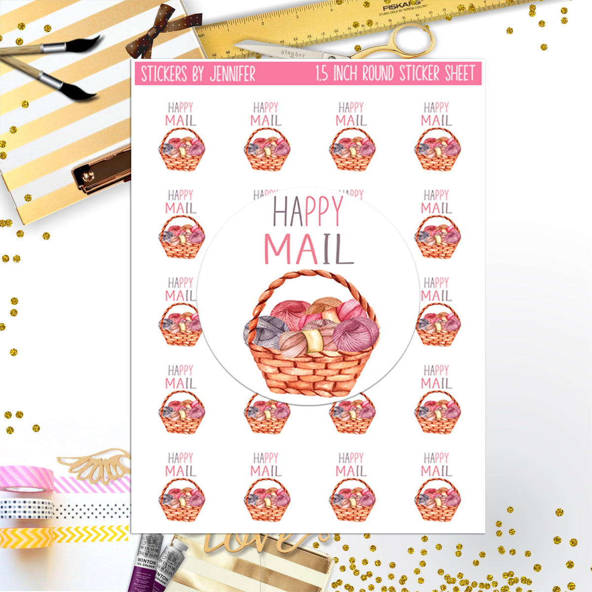 Happy Mail, Small Business Stickers, Circle Stickers, Stationary Stickers, Functional Planner Stickers, Envelope Stickers