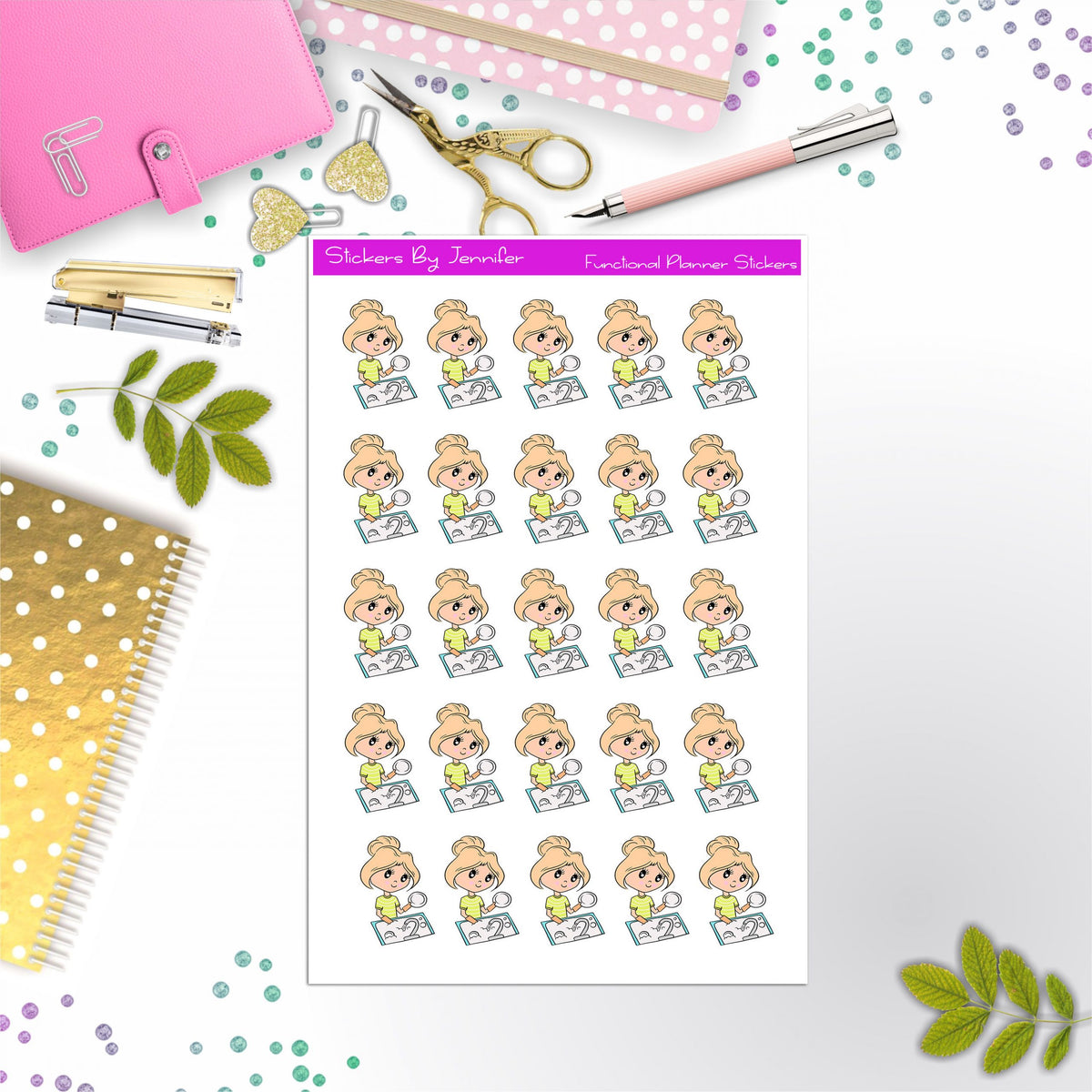 Cleaning Girl Planner Stickers, Bullet Journal Stickers, Functional Planner Stickers, Stationary Stickers