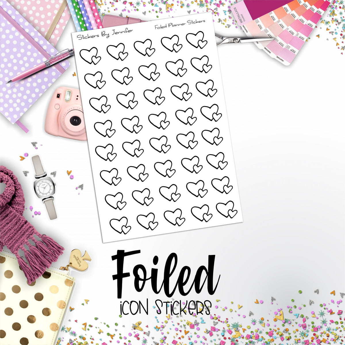 Hearts Foiled Functional Sticker Sheet