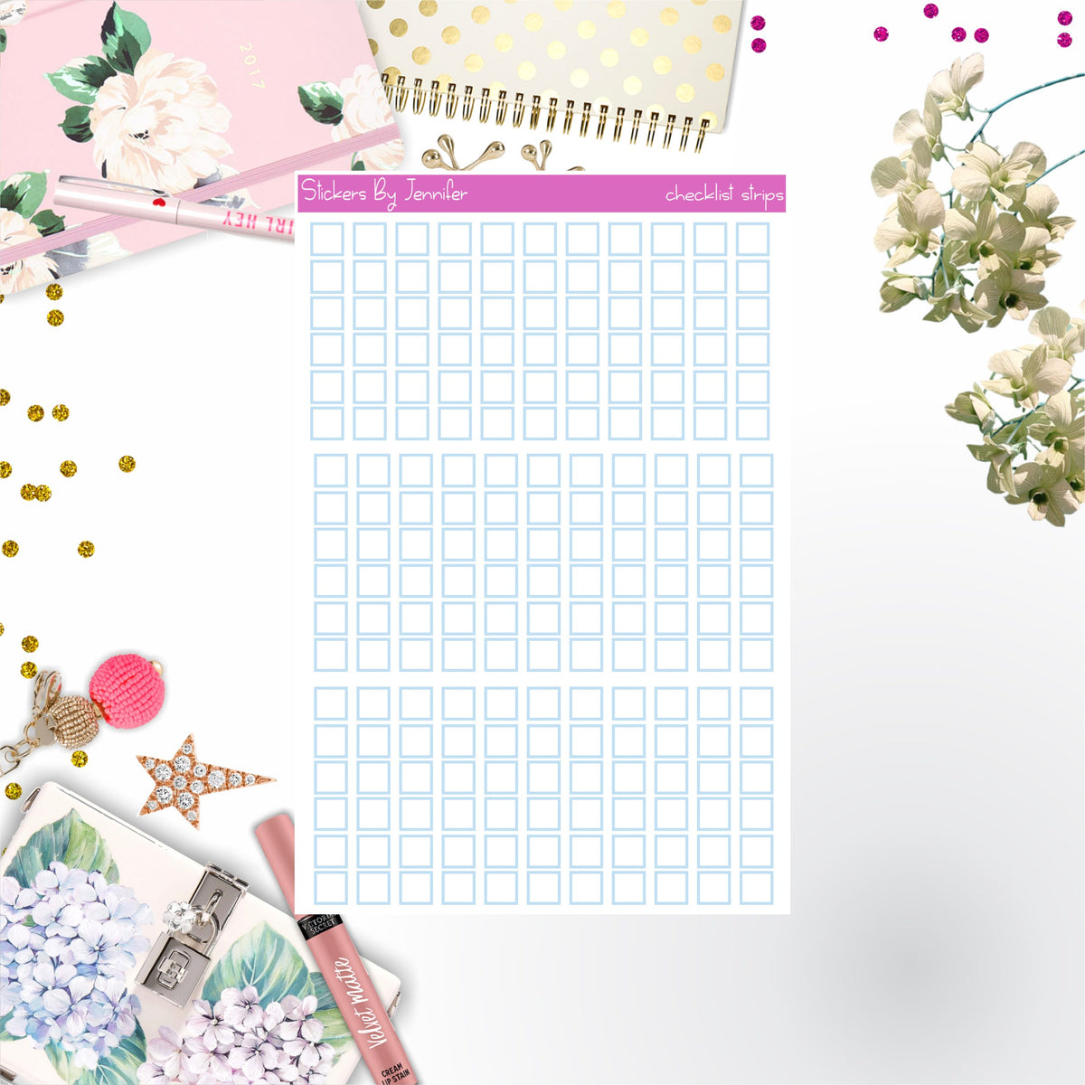 Checklist Strip Stickers 031, Bullet Journal Stickers, Functional Planner Stickers, Stationary Stickers