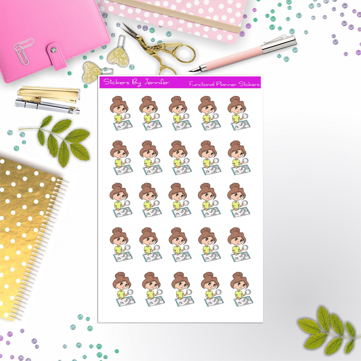 Cleaning Girl Planner Stickers, Bullet Journal Stickers, Functional Planner Stickers, Stationary Stickers