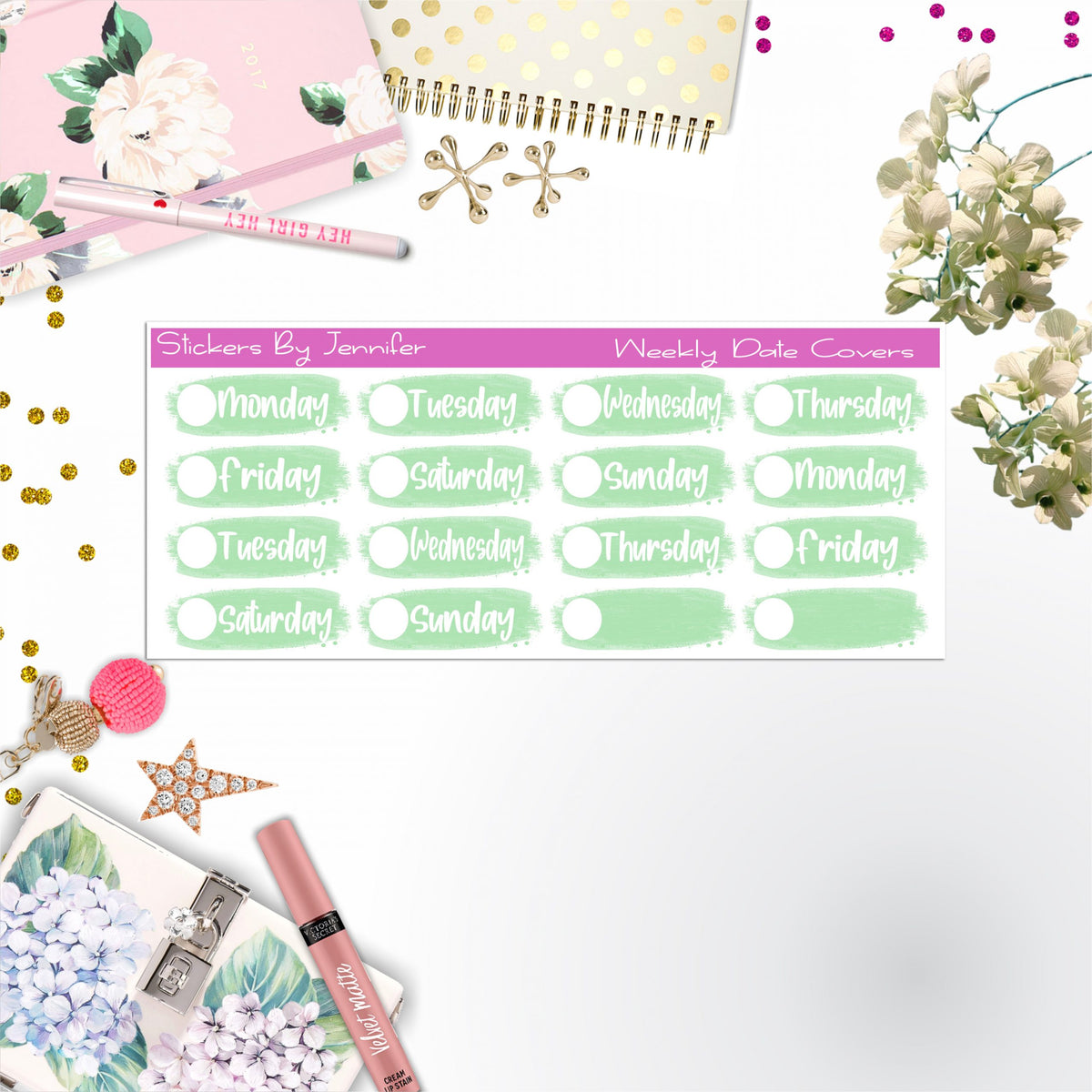 Weekly Date Covers 031 Planner Stickers, Journal Stickers, Functional Planner Stickers, Stationary Stickers