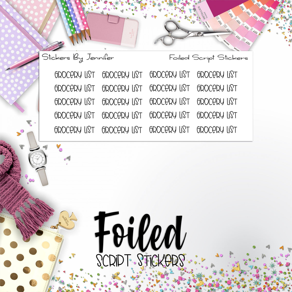 Grocery List P-311 Functional Script Sticker Sheet