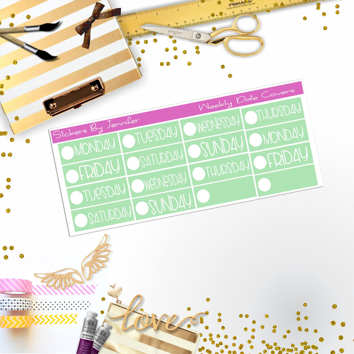 Weekly Date Covers P032 Planner Stickers, Journal Stickers, Functional Planner Stickers, Stationary Stickers