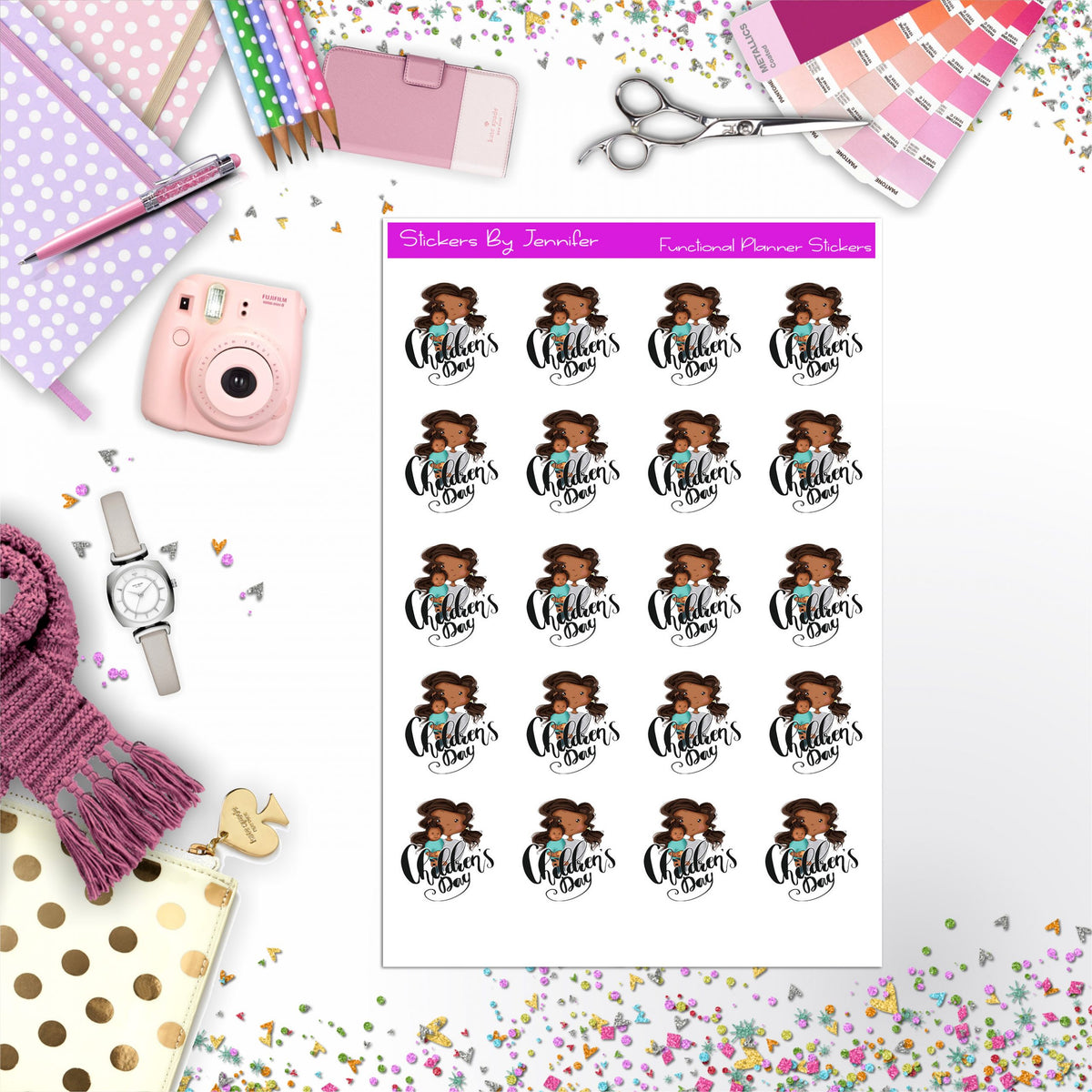 Children's Day Year Planner Stickers, Bullet Journal Stickers, Functional Planner Stickers, Stationary Stickers
