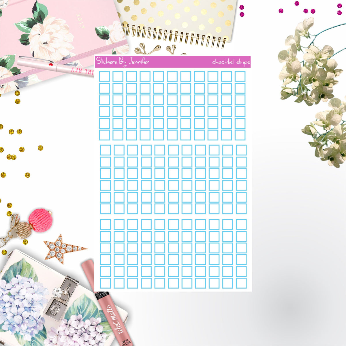 Checklist Strip Stickers 032, Bullet Journal Stickers, Functional Planner Stickers, Stationary Stickers
