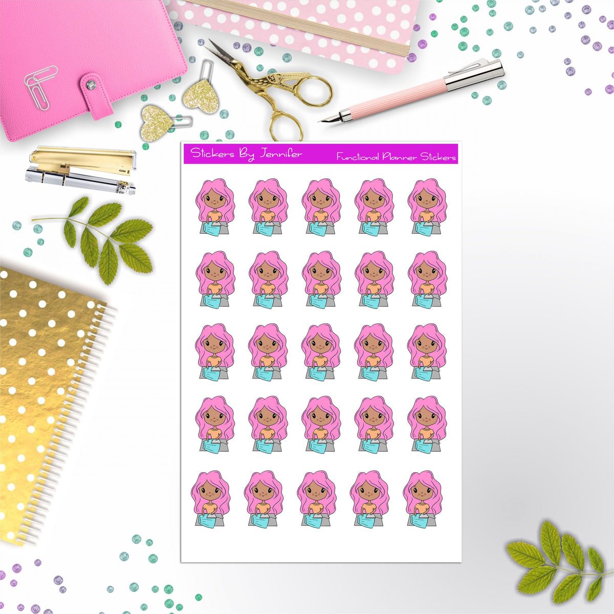 Cleaning Girl Planner Stickers, Bullet Journal Stickers, Functional Planner Stickers, Stationary Stickers