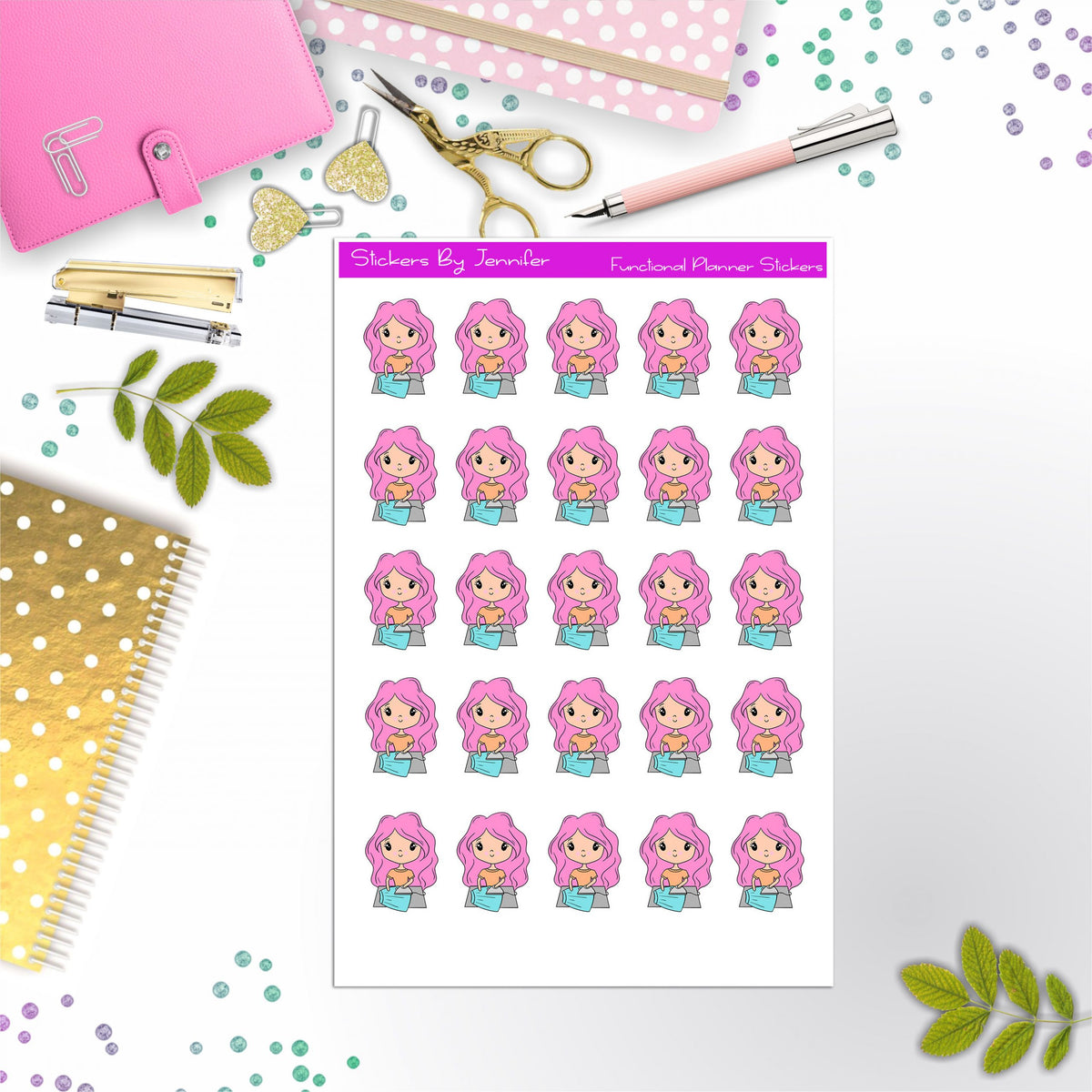 Cleaning Girl Planner Stickers, Bullet Journal Stickers, Functional Planner Stickers, Stationary Stickers