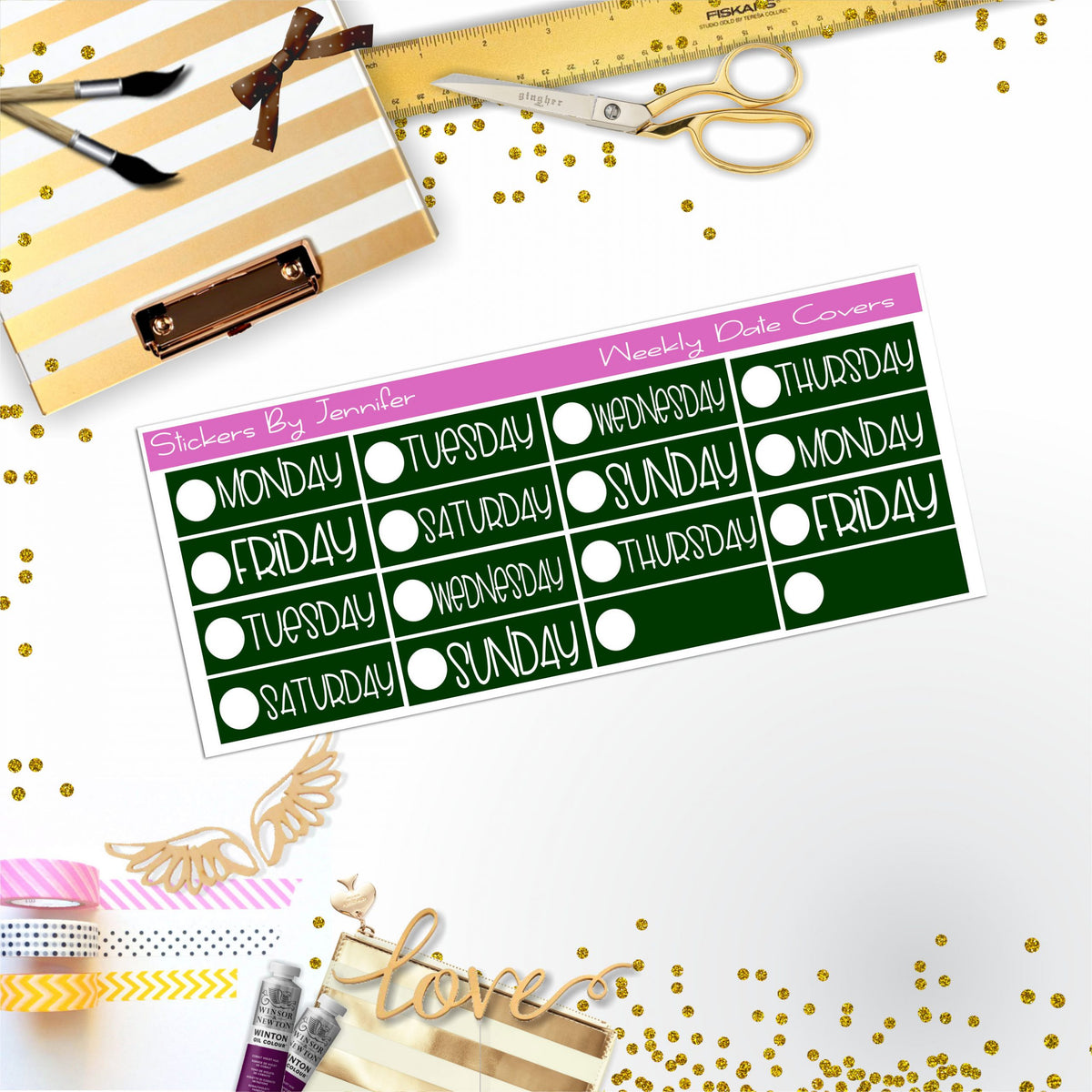 Weekly Date Covers P035 Planner Stickers, Journal Stickers, Functional Planner Stickers, Stationary Stickers