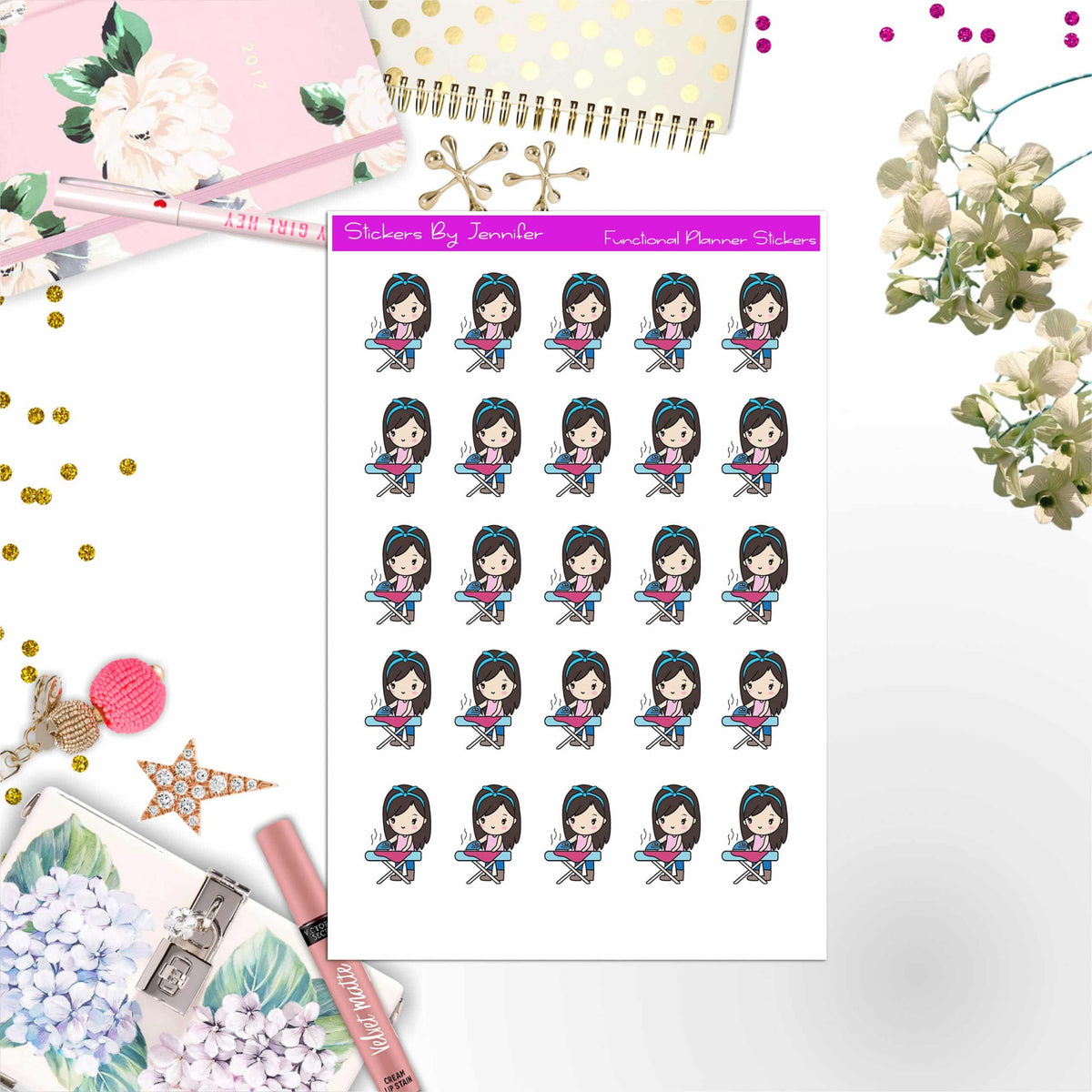 Cleaning Girl Planner Stickers, Bullet Journal Stickers, Functional Planner Stickers, Stationary Stickers