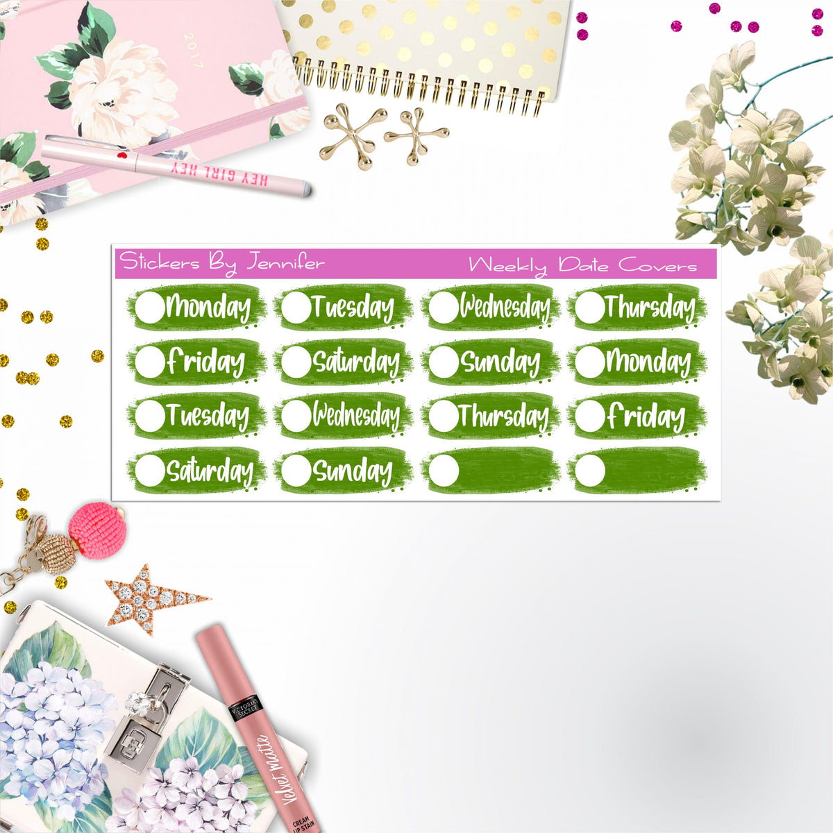 Weekly Date Covers 036 Planner Stickers, Journal Stickers, Functional Planner Stickers, Stationary Stickers