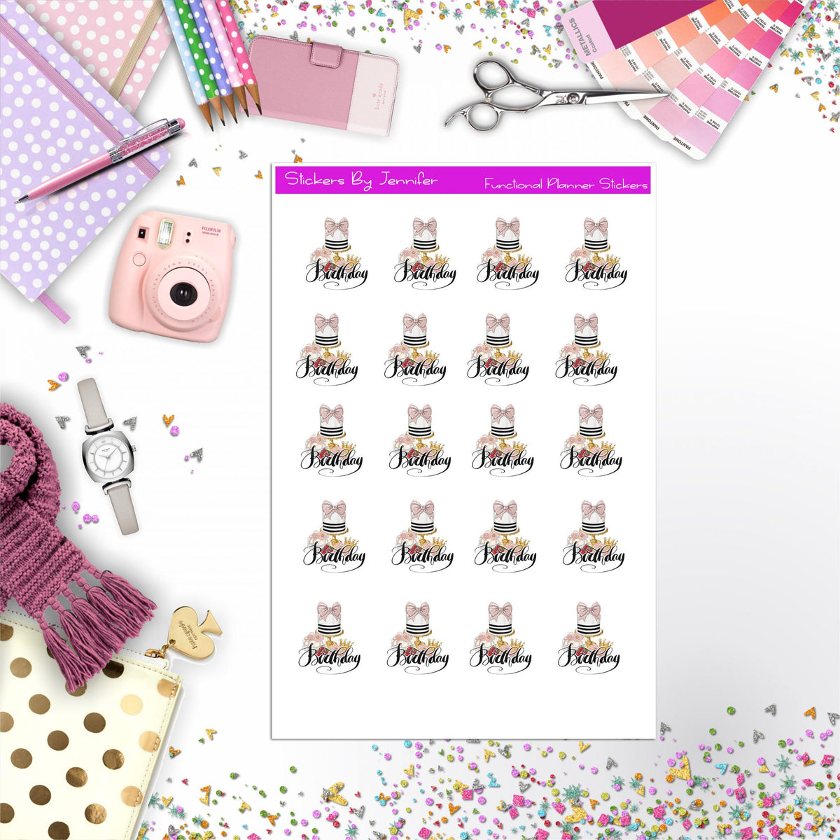 Birthday Planner Stickers, Bullet Journal Stickers, Functional Planner Stickers, Stationary Stickers