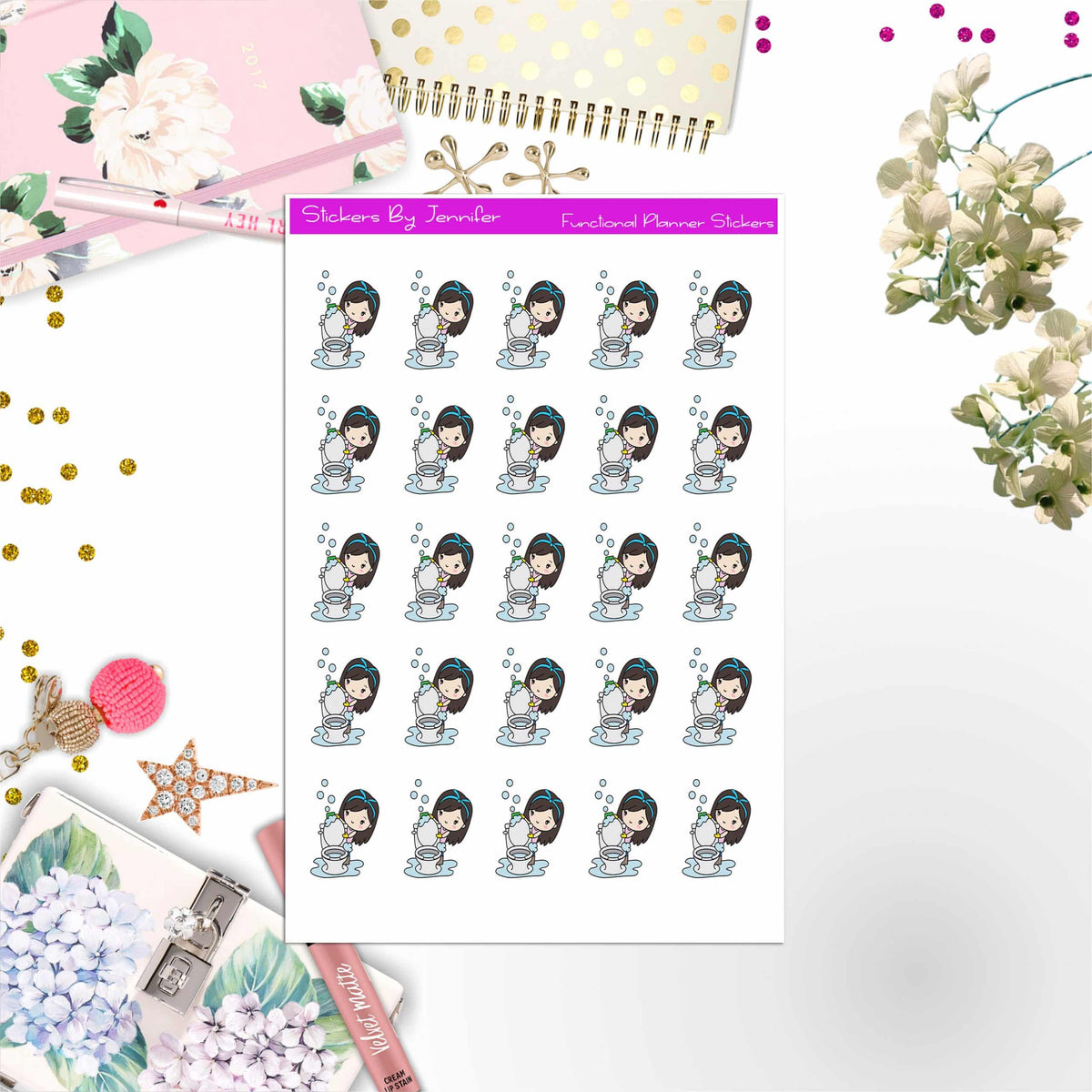 Cleaning Girl Planner Stickers, Bullet Journal Stickers, Functional Planner Stickers, Stationary Stickers