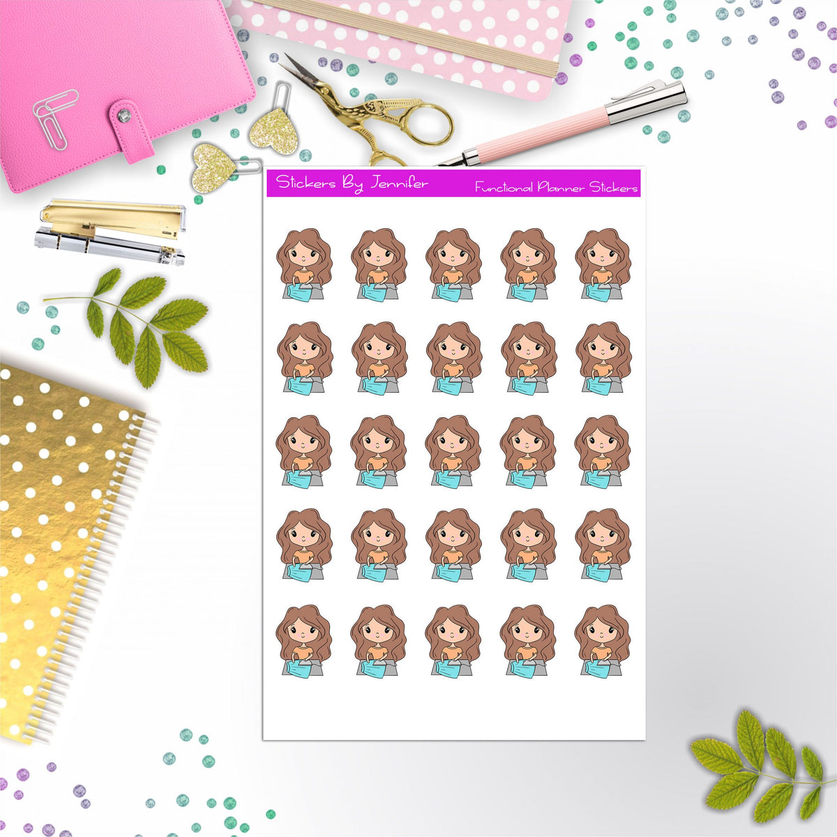 Cleaning Girl Planner Stickers, Bullet Journal Stickers, Functional Planner Stickers, Stationary Stickers