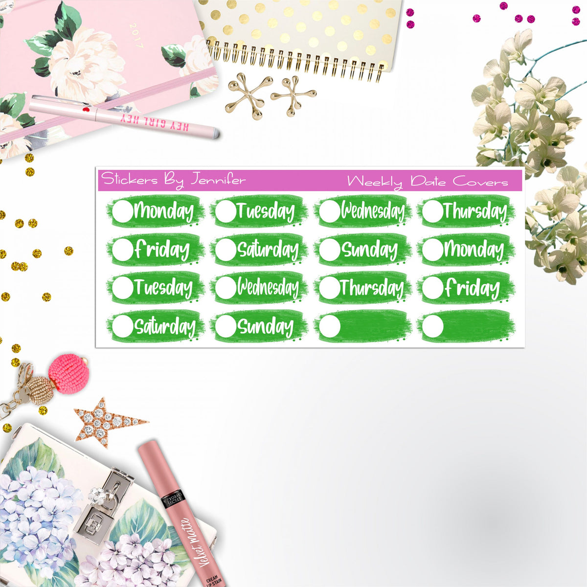 Weekly Date Covers 038 Planner Stickers, Journal Stickers, Functional Planner Stickers, Stationary Stickers