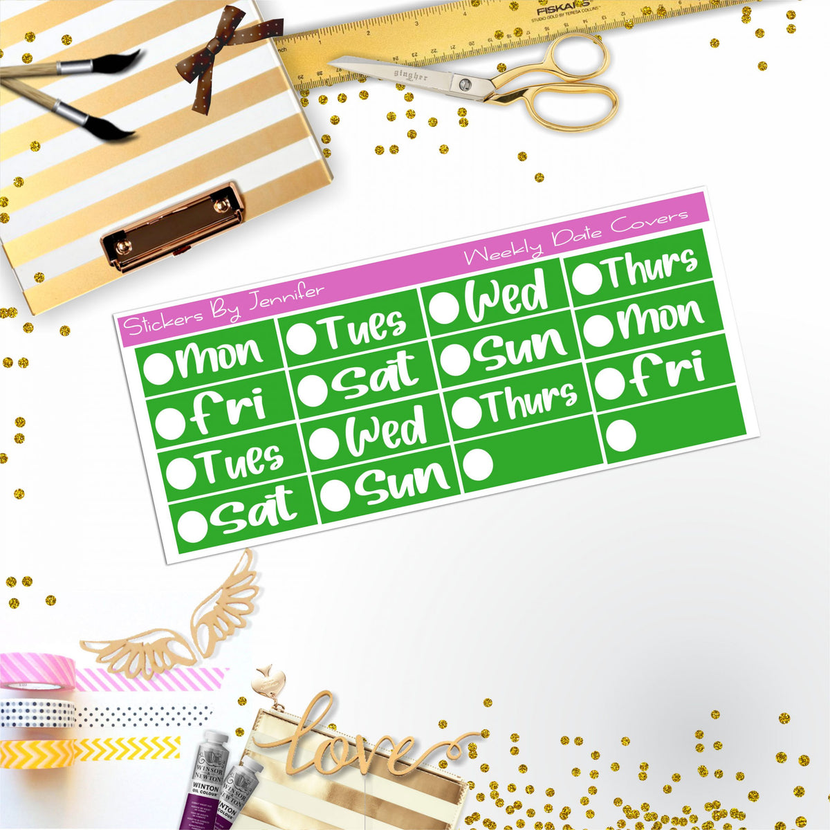 Weekly Date Covers R039 Planner Stickers, Journal Stickers, Functional Planner Stickers, Stationary Stickers
