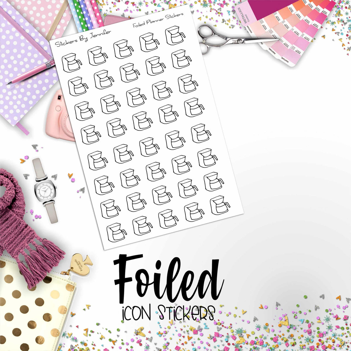 Coffee Pot Foiled Functional Sticker Sheet