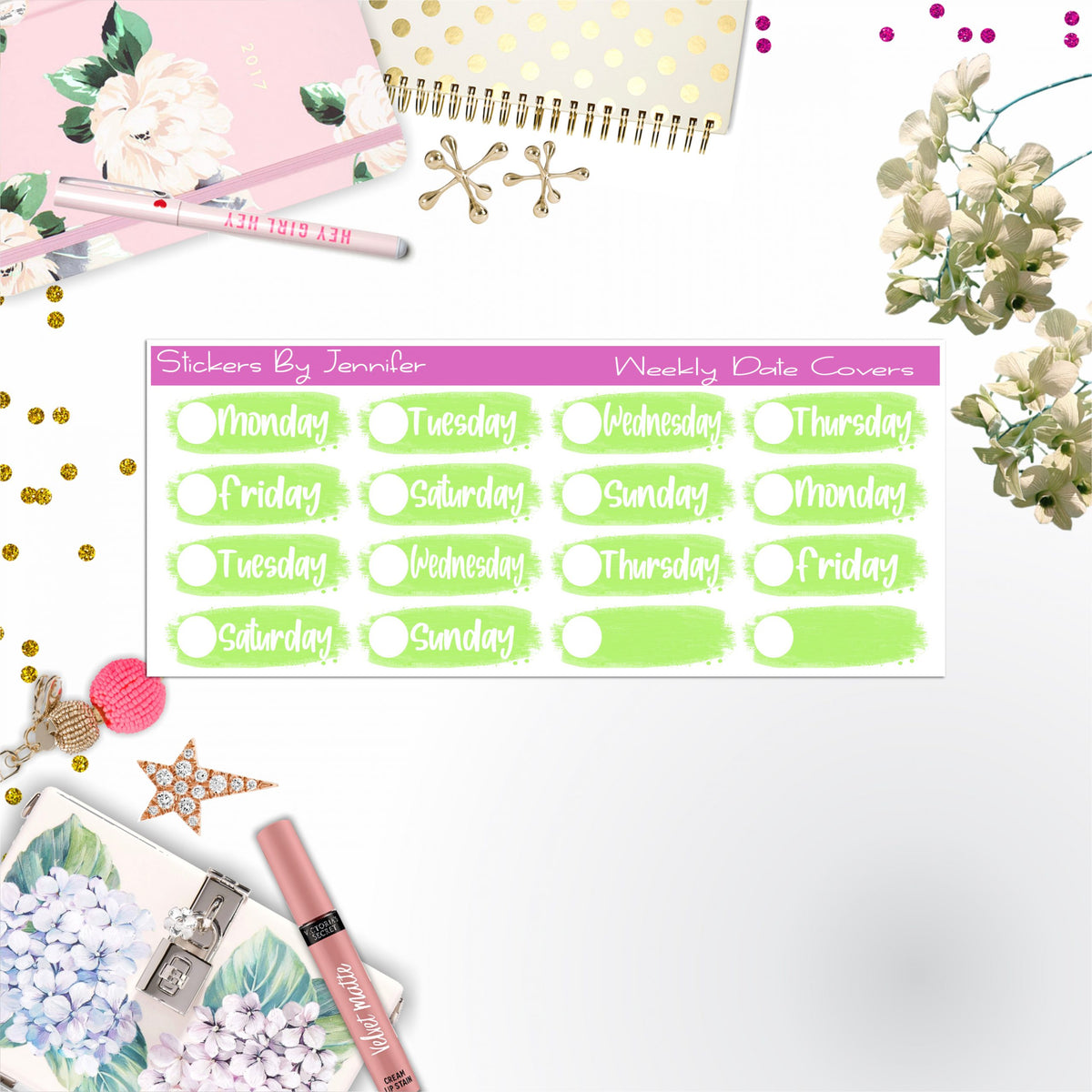 Weekly Date Covers 040 Planner Stickers, Journal Stickers, Functional Planner Stickers, Stationary Stickers