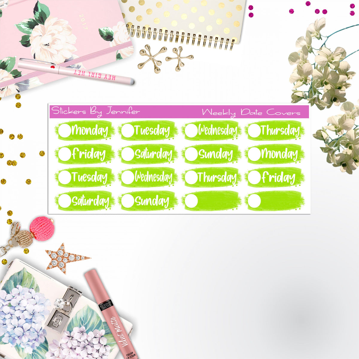 Weekly Date Covers 042 Planner Stickers, Journal Stickers, Functional Planner Stickers, Stationary Stickers