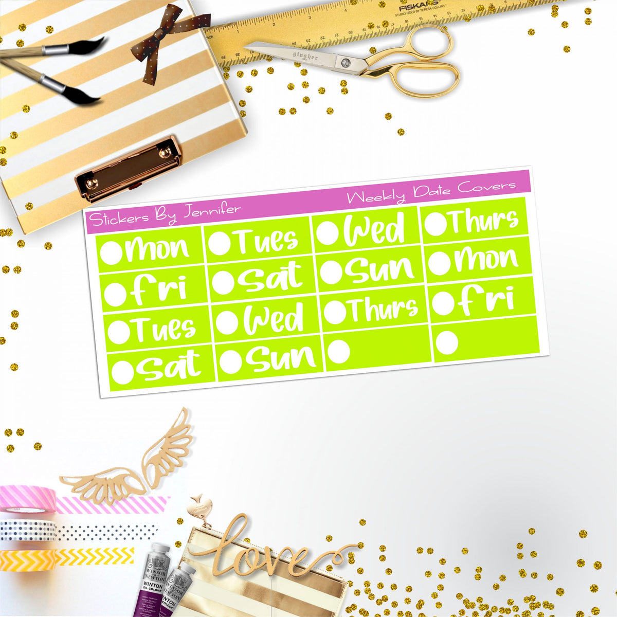 Weekly Date Covers R044 Planner Stickers, Journal Stickers, Functional Planner Stickers, Stationary Stickers