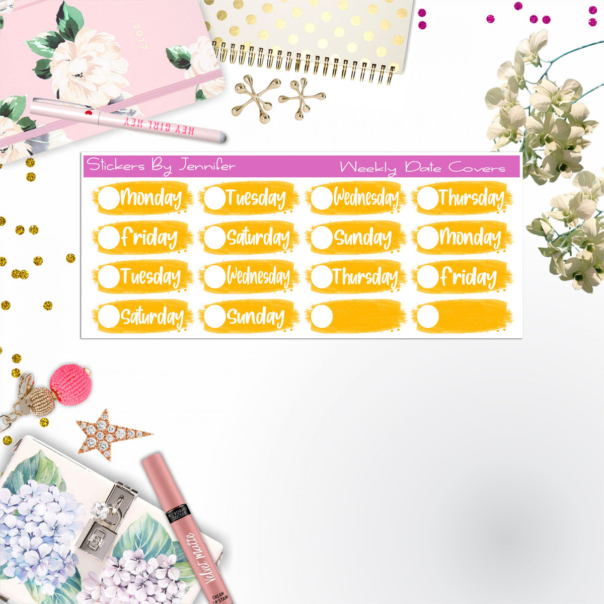 Weekly Date Covers 044 Planner Stickers, Journal Stickers, Functional Planner Stickers, Stationary Stickers