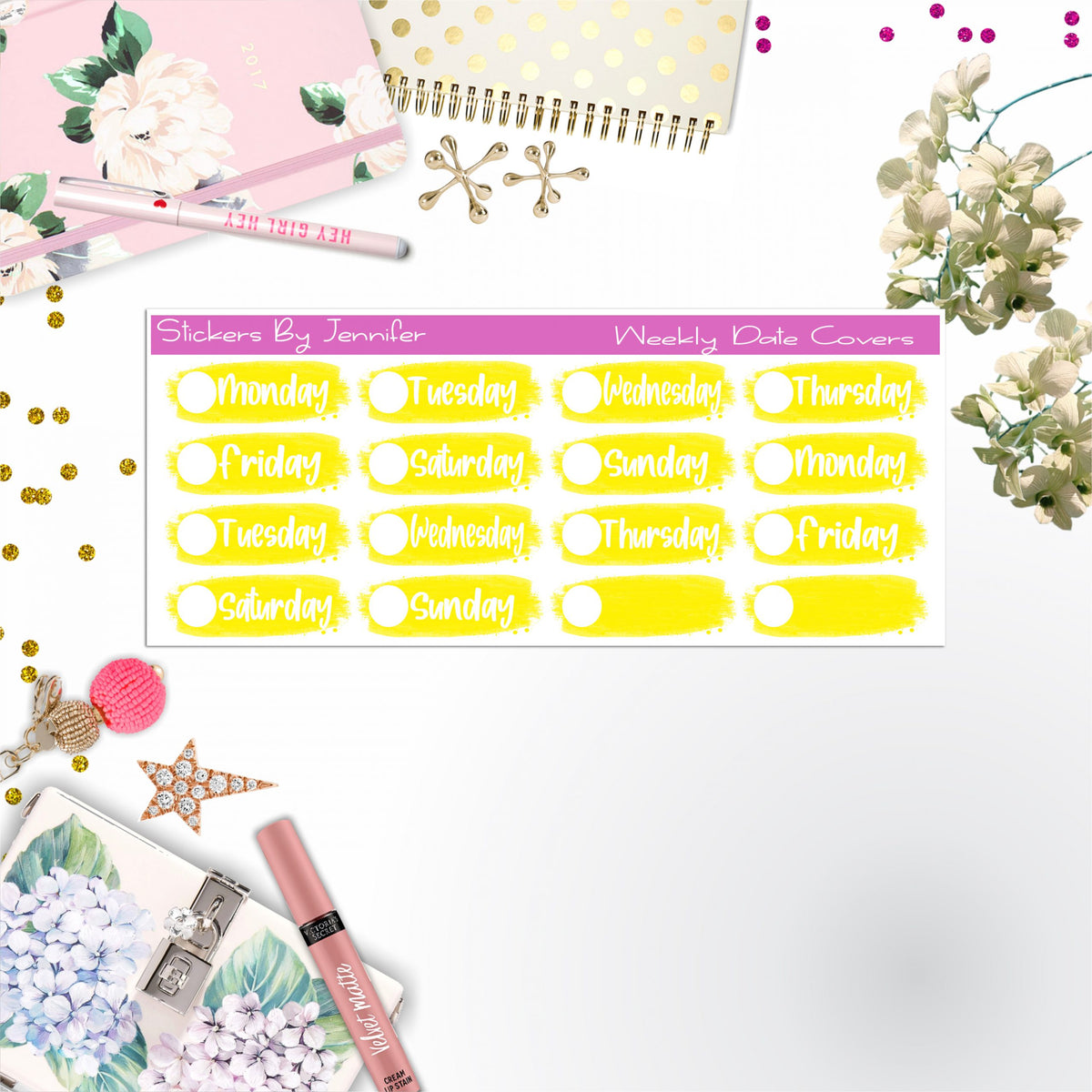 Weekly Date Covers 046 Planner Stickers, Journal Stickers, Functional Planner Stickers, Stationary Stickers